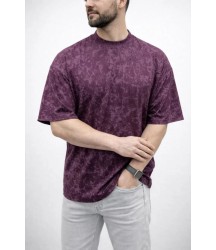 Erkek Premium Tişört OSY Yumuşak Dokulu Yıkamalı Oversize T-Shirt - Bordo