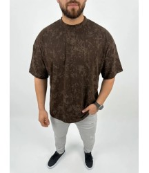 Erkek Premium Tişört OSY Yumuşak Dokulu Yıkamalı Oversize T-Shirt - Kahverengi