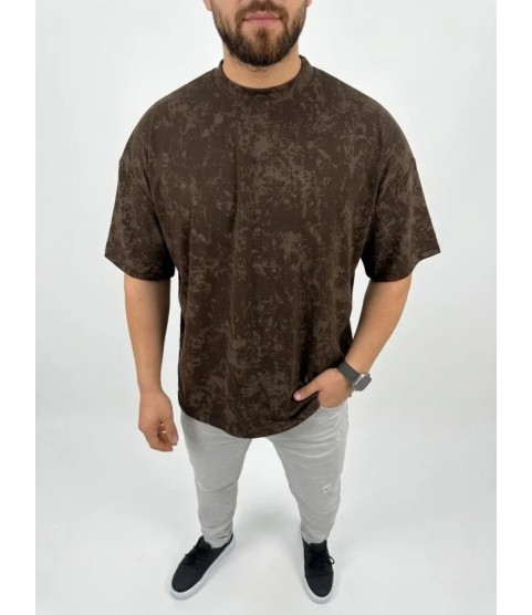 Erkek Premium Tişört OSY Yumuşak Dokulu Yıkamalı Oversize T-Shirt - Kahverengi
