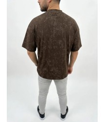 Erkek Premium Tişört OSY Yumuşak Dokulu Yıkamalı Oversize T-Shirt - Kahverengi