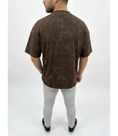 Erkek Premium Tişört OSY Yumuşak Dokulu Yıkamalı Oversize T-Shirt - Kahverengi