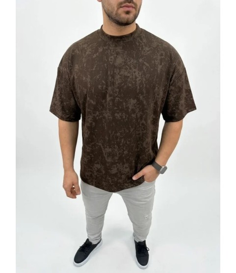 Erkek Premium Tişört OSY Yumuşak Dokulu Yıkamalı Oversize T-Shirt - Kahverengi