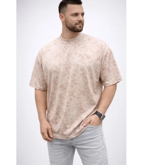 Erkek Premium Tişört OSY Yumuşak Dokulu Yıkamalı Oversize T-Shirt - Bej