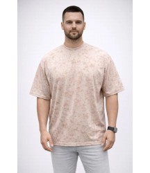 Erkek Premium Tişört OSY Yumuşak Dokulu Yıkamalı Oversize T-Shirt - Bej