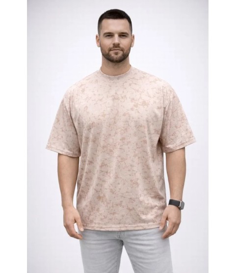Erkek Premium Tişört OSY Yumuşak Dokulu Yıkamalı Oversize T-Shirt - Bej