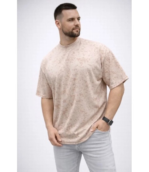 Erkek Premium Tişört OSY Yumuşak Dokulu Yıkamalı Oversize T-Shirt - Bej
