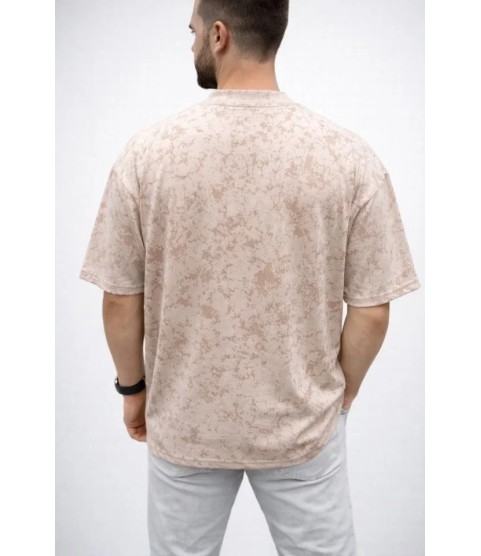 Erkek Premium Tişört OSY Yumuşak Dokulu Yıkamalı Oversize T-Shirt - Bej