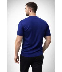 Erkek Yazlık Triko Dokuma Tişört Kısa Kol Bisiklet Yaka Örgü Desenli T-Shirt - Lacivert