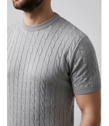 Erkek Yazlık Triko Dokuma Tişört Kısa Kol Bisiklet Yaka Örgü Desenli T-Shirt - Gri