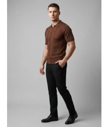 Erkek Yazlık Triko Dokuma Tişört Kısa Kol Polo Yaka T-Shirt - Kahverengi