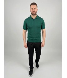 Erkek Yazlık Triko Dokuma Tişört Kısa Kol Polo Yaka T-Shirt - Koyu Yeşil