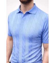 Erkek Yazlık Triko Dokuma Tişört Kısa Kol Polo Yaka T-Shirt - Bebek Mavisi