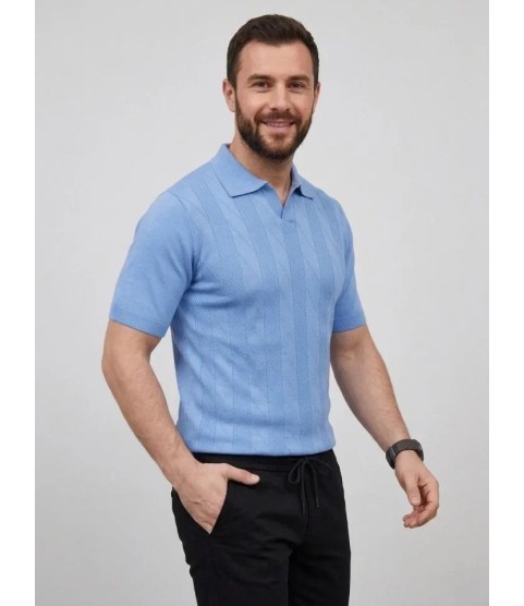 Erkek Yazlık Triko Dokuma Tişört Kısa Kol Polo Yaka T-Shirt - Bebek Mavisi