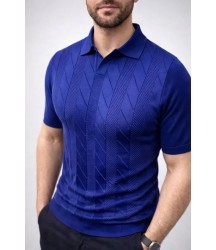 Erkek Yazlık Triko Dokuma Tişört Kısa Kol Polo Yaka T-Shirt - Lacivert