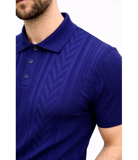 Erkek Yazlık Triko Tişört Kısa Kol Polo Yaka Düğmeli T-Shirt - Lacivert