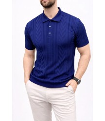 Erkek Yazlık Triko Tişört Kısa Kol Polo Yaka Düğmeli T-Shirt - Lacivert