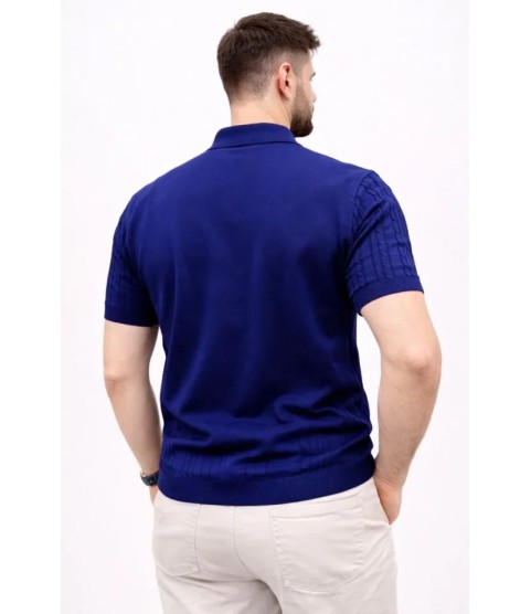 Erkek Yazlık Triko Tişört Kısa Kol Polo Yaka Düğmeli T-Shirt - Lacivert