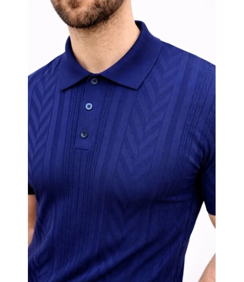 Erkek Yazlık Triko Tişört Kısa Kol Polo Yaka Düğmeli T-Shirt - Lacivert
