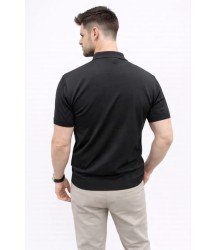 Erkek Yazlık Triko Tişört Kısa Kol Polo Yaka Düğmeli T-Shirt - Siyah
