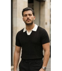 Erkek Desenli Kısa Kollu Triko Tişört - %100 Pamuk Akrilik