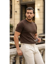 Erkek Basic Bisiklet Yaka Kısa Kollu Triko Tişört - %100 Pamuk Akrilik