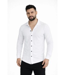 Erkek Waffle Kumaş Uzun Kollu Düğmeli Açık Yaka Regular Fit Gömlek - Beyaz