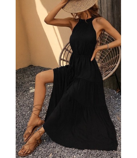 Kadın Kolsuz Halter Yaka Beli Lastiklidesenli Mikro Elbise