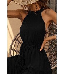 Kadın Kolsuz Halter Yaka Beli Lastiklidesenli Mikro Elbise