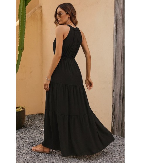 Kadın Kolsuz Halter Yaka Beli Lastiklidesenli Mikro Elbise