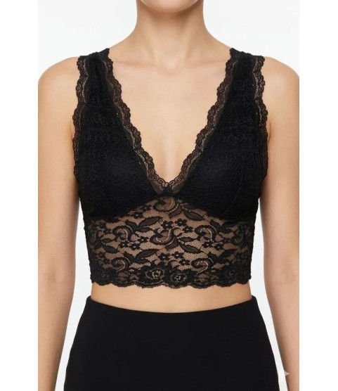 Dantel Bralet Crop Sütyen V Yaka Askılı Şık Esnek Rahat - Siyah Dantel Bralet Crop Sütyen V Yaka Askılı Şık Esnek Rahat - Siyah