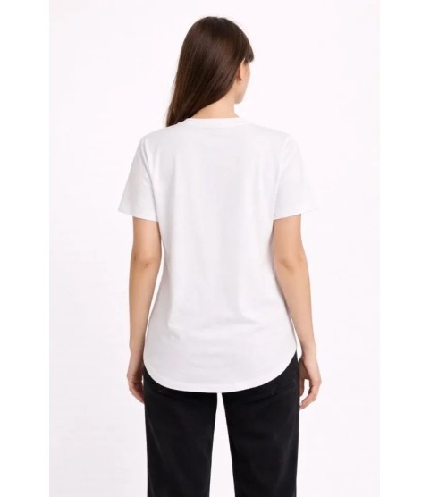 Basic T-Shirt Kısa Kol Bisiklet Yaka Oval Kesim Tişört - Beyaz
