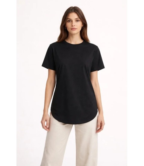 Basic T-Shirt Kısa Kol Bisiklet Yaka Oval Kesim Tişört - Siyah Basic T-Shirt Kısa Kol Bisiklet Yaka Oval Kesim Tişört - Siyah