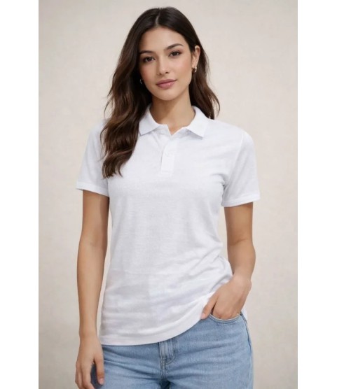 Polo Yaka Pike Kumaş Düğmeli Basic Tişört T-Shirt Günlük Rahat - Beyaz