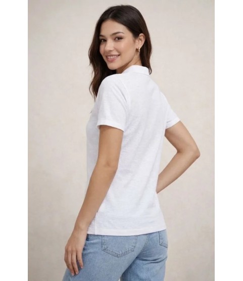 Polo Yaka Pike Kumaş Düğmeli Basic Tişört T-Shirt Günlük Rahat - Beyaz