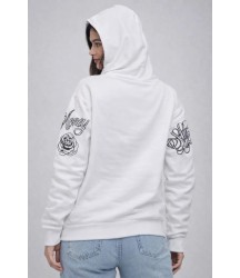 3 İplik Pamuklu Kapüşonlu Baskılı SweatShirt Hoodie - Beyaz