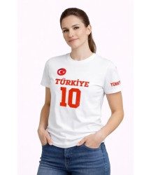 TÜRKİYE Ay Yıldız Baskılı 10 Numara Forma Tişört Taraftar T-Shirt - Beyaz