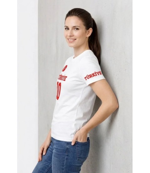 TÜRKİYE Ay Yıldız Baskılı 10 Numara Forma Tişört Taraftar T-Shirt - Beyaz