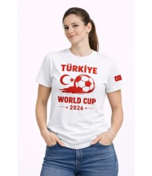 Türkiye World Cup 2026 Baskılı Tişört Futbol Temalı Forma T-Shirt - Beyaz