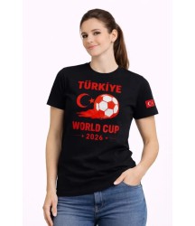Türkiye World Cup 2026 Baskılı Tişört Futbol Temalı Forma T-Shirt - Siyah