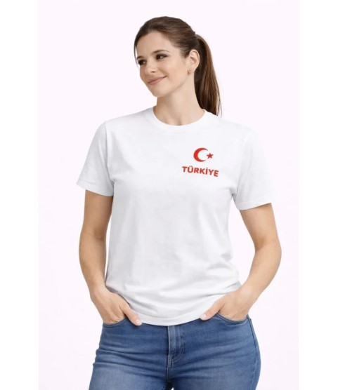 TÜRKİYE Ay Yıldız Baskılı Taraftar Forma T-Shirt - Beyaz