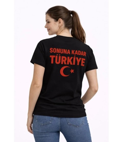 TÜRKİYE Ay Yıldız Baskılı Taraftar Forma T-Shirt - Siyah