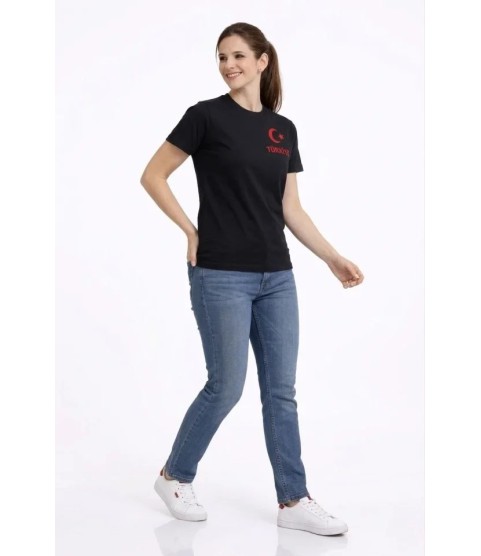 TÜRKİYE Ay Yıldız Baskılı Taraftar Forma T-Shirt - Siyah