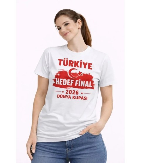 TÜRKİYE Baskılı Tişört Ay Yıldız 2026 Dünya Kupası Taraftar Forma T-Shirt - Beyaz