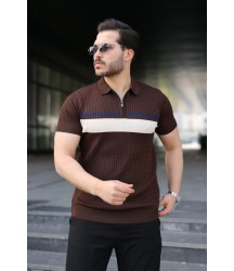 Erkek Örgü Desenli Renkli Kısa Kollu Triko Tişört