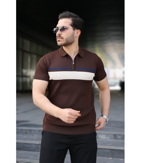 Erkek Örgü Desenli Renkli Kısa Kollu Triko Tişört