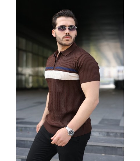 Erkek Örgü Desenli Renkli Kısa Kollu Triko Tişört