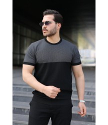 Erkek Renk Bloklu Bisiklet Yaka Kısa Kollu Triko Tişört