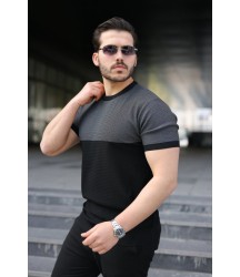 Erkek Renk Bloklu Bisiklet Yaka Kısa Kollu Triko Tişört
