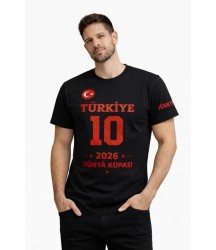 Erkek TÜRKİYE Baskılı Tişört 2026 Dünya Kupası Taraftar Forma T-Shirt - Siyah