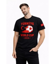 Erkek Türkiye World Cup 2026 Baskılı Tişört Futbol Temalı Forma T-Shirt - Siyah